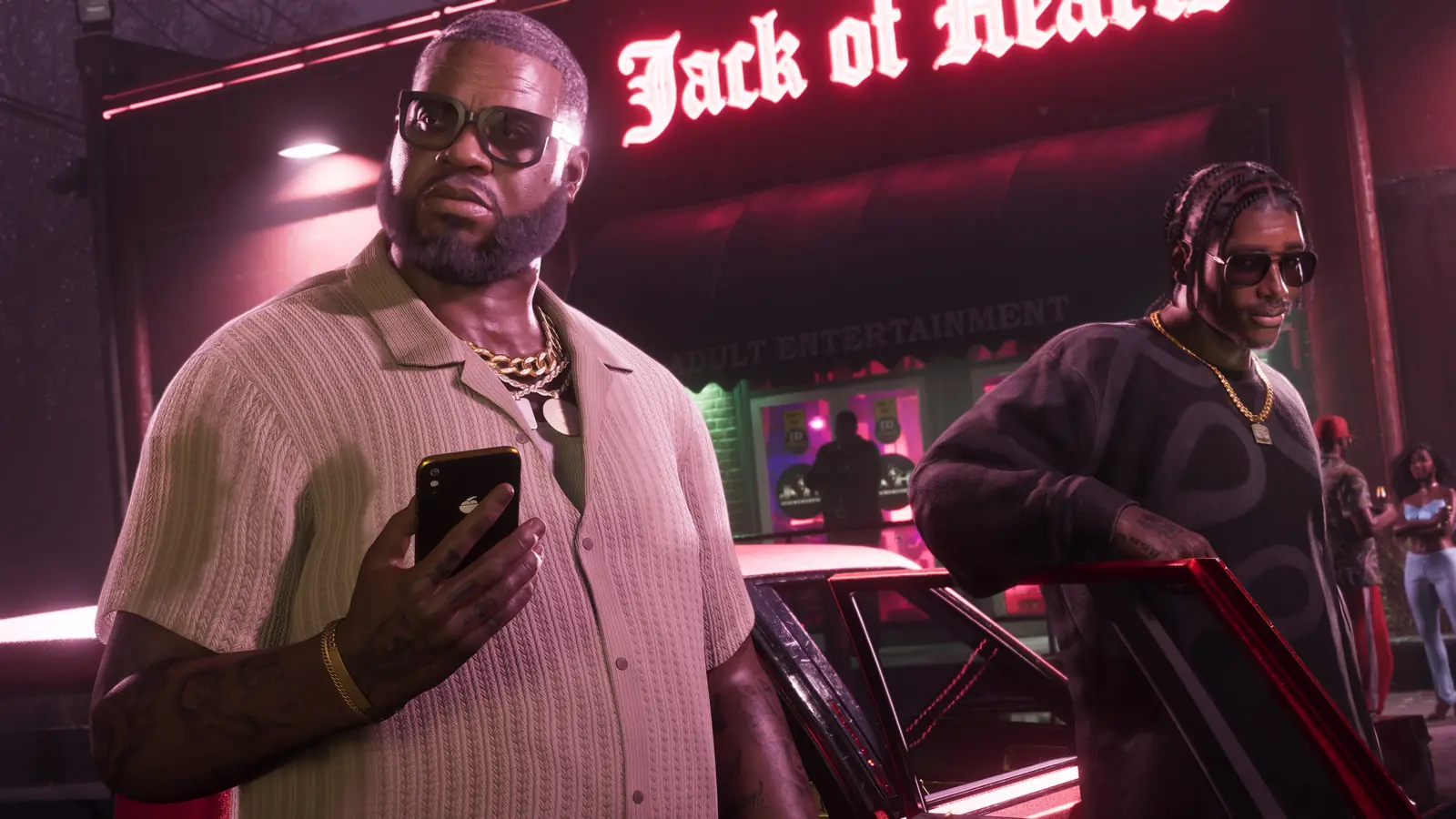 Boobie Ike et Dre'Quan Priest descendent de voiture devant le club Jack of Hearts.