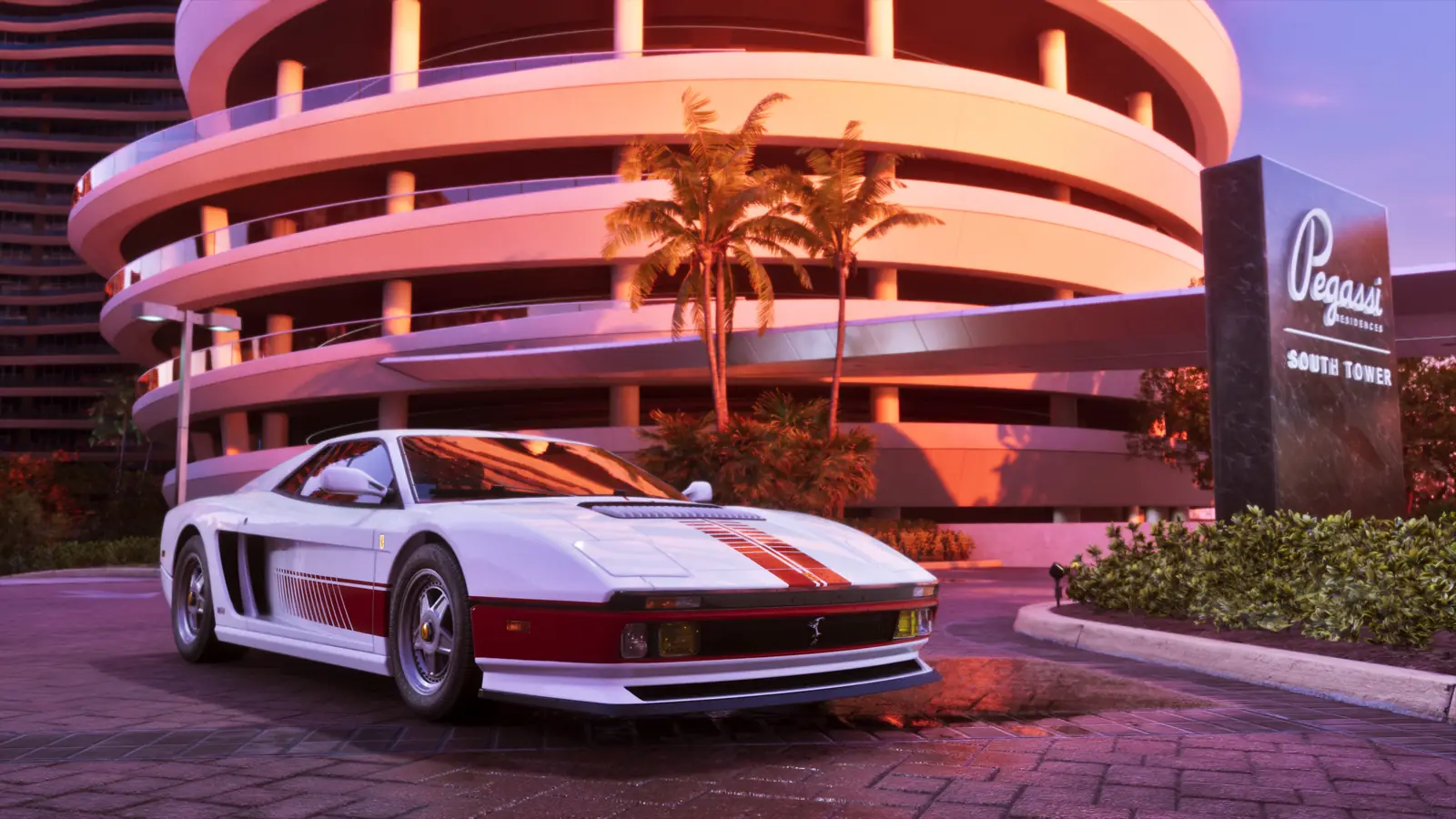 La Grotti Cheetah de 1995 blanche, à la livrée rétro-futuriste, phares levés.